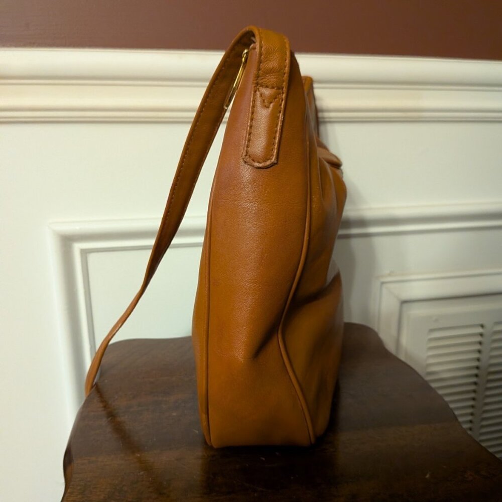Etra Inc Brown Leather Shoulder Bag Metal Magnetic Clasp And Zipper As Is - Picture 12 of 16